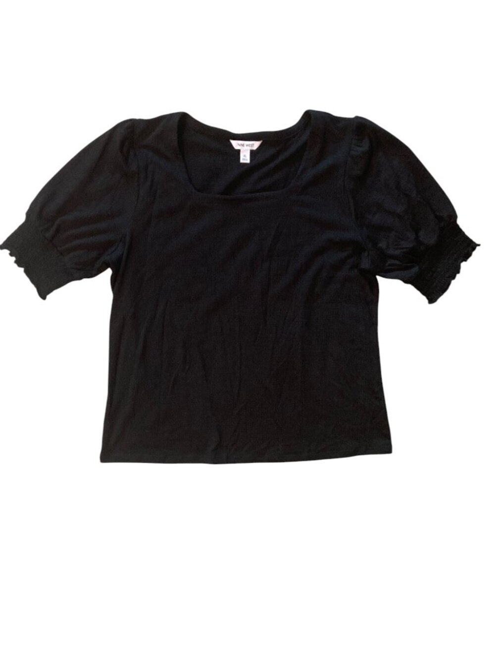 Women's NINE WEST Smocked Puff-Sleeve Blouse BLACK Size XL